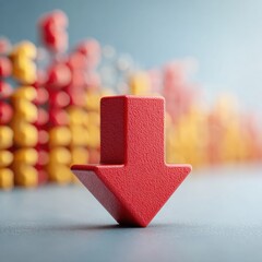 Aufkleber - Textured Red Arrow Pointing Downward with Blurred Market Graphs in Background Symbolizing Financial Downturn and Economic Risk in Modern Business Context