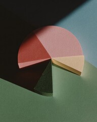 Poster - Minimalist Paper Pie Chart with Soft Textures and Muted Colors Highlighting Balanced Asset Diversification for Modern Financial Planning