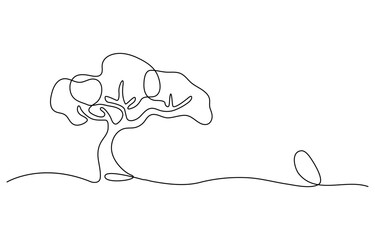 Poster - Abstract tree in continuous line art drawing style. Minimalist black linear sketch isolated on white background. Vector illustration
