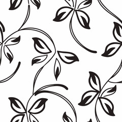 Poster - Black and white floral seamless pattern design with leaf elements perfect for backgrounds and various design projects