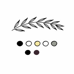 Poster - Minimalist black and white vector illustration of a botanical leafy branch with color palette options