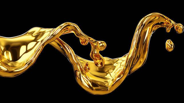 Splashing liquid gold creates a stunning visual on black background