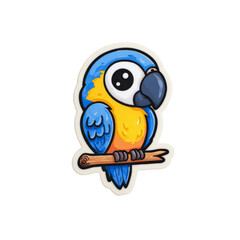 Aufkleber - Cheerful Cartoon Parrot Character Perched on Branch with Bright, Isolated Presentation