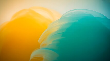 Poster - Flowing abstract yellow and teal organic shapes background