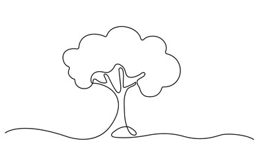 Poster - Abstract tree in continuous line art drawing style. Minimalist black linear sketch isolated on white background. Vector illustration