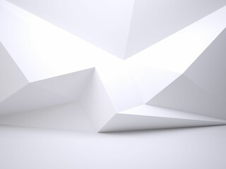 Poster - Abstract geometric structure is unfolding in minimalistic white 3D render with faceted planes