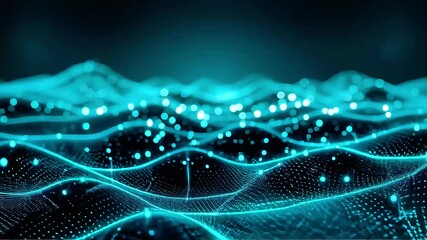 Aufkleber - Abstract Turquoise Digital Waves in Motion