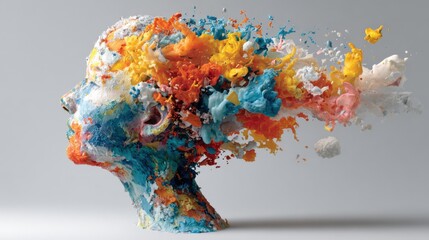 Poster - This striking artwork features a colorful human profile created from vivid splashes of paint. The colors explode outward, symbolizing creativity and emotion in a dynamic way.