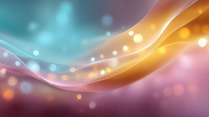 Fototapete - Flowing abstract waves in vibrant colors blend seamlessly, creating a dreamy backdrop with bright bokeh lights that enhance the ethereal atmosphere.