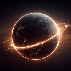 Wall Mural - Blue planet Earth, a globe in space with the sun and moon, bathed in starlight through its atmosphere, showing continents and oceans