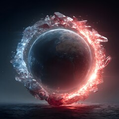 Wall Mural - Blue marble Earth in the vast universe, a shining globe with swirling clouds, sunlit oceans, and city lights visible from space, a vibrant world