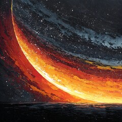 Wall Mural - Vibrant abstract space background with glowing red, orange, and yellow stars, galaxies, and nebulae illuminating the cosmos