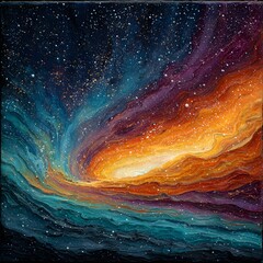 Wall Mural - Here's a single sentence to describe the image:

Abstract fractal realms shimmer with bright blue and red nebulas, merging fantasy cosmos and dark space textures under a starry night sky