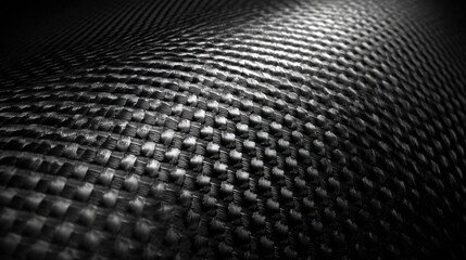 Poster - The detailed surface of a black fabric displays a unique woven pattern, emphasizing the craftsmanship and material strength. Soft lighting enhances the texture and depth.
