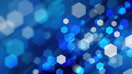Poster - Colorful hexagons and various circular shapes blend together in shades of blue, creating a lively and engaging background ideal for digital designs or artistic projects.