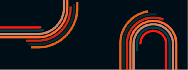 Poster - Title Two curved multicolored stripes on a dark background. Suitable for dynamic design projects in need of vibrant, modern graphic elements.