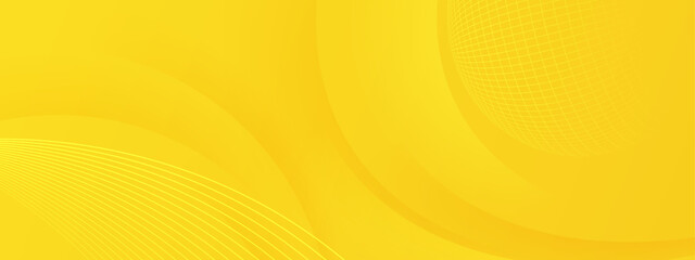 Poster - Yellow abstract background with curved lines and gridded sphere; ideal for graphic design projects, technology concepts, or modern presentations.