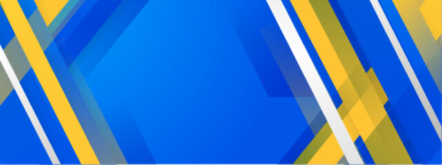 Poster - Abstract blue, yellow, and white diagonal shapes perfect for modern design projects, backgrounds, digital art, and creative concepts.