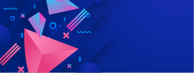 Aufkleber - Vibrant pink and blue geometric shapes on dark blue background. Perfect for modern graphic designs, posters, wallpapers, and digital art projects.