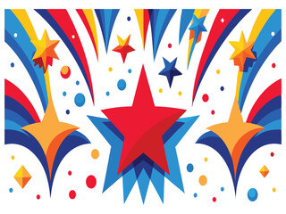 Poster - Festive abstract background with colorful stars and confetti isolated on white background
