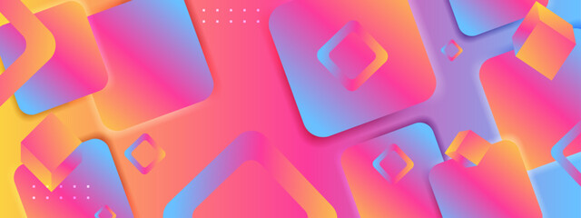 Poster - Vibrant pink blue and yellow gradient squares suitable for backgrounds, graphic design projects, digital art, social media posts and branding.