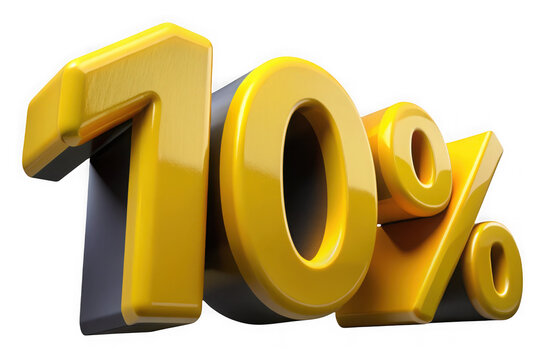 Ten percent discount sign, 3d rendering isolated on transparent background
