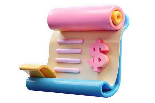 Pastel invoice icon, 3d rendering isolated on transparent background