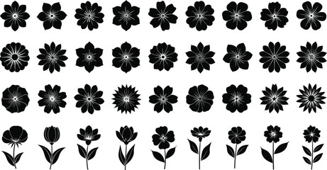 Aufkleber - Black flower vector set flower clip art flower design elements floral silhouettes flower images