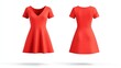 © Rinowz - Blank red V-neck mini bell dress 3D mockup shown from front and back angles, on crisp white background, perfect for apparel marketing and sophisticated print branding
