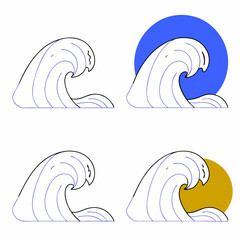 Poster - Artistic wave designs in varied compositions featuring bold outlines and blue details in a clean minimalist style