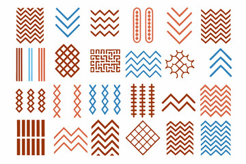 Poster - Collection of decorative geometric pattern elements in brown and blue colors ready for design projects