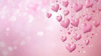 Poster - Pastel pink background filled with cascading he garlands and delicate glowing sparkles, perfect for a romantic Valentines Day design