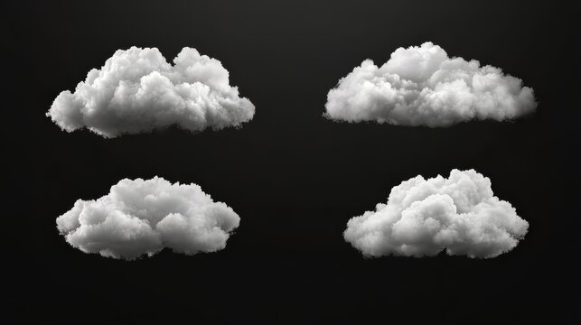 Set of Fluffy Clouds Isolated on Transparent Background, 3D Rendering