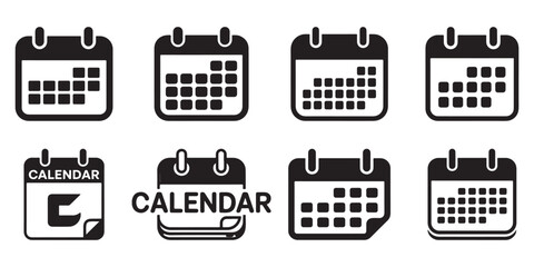 Poster - Collection of black calendar icons on white background