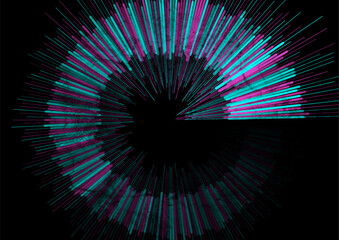 Aufkleber - Abstract blue purple circular spiral lines tech grunge background. Concept sound equalizer vector design