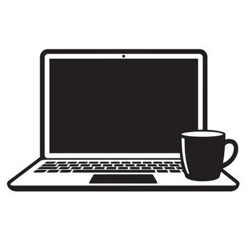 Minimalist illustration of a laptop computer and a coffee mug for workspace design