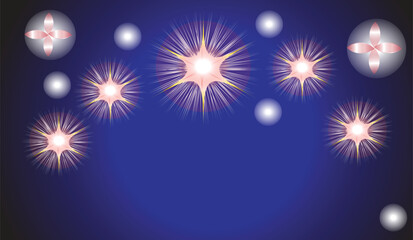 Aufkleber - Abstract glowing spheres and spiky shapes on blue gradient