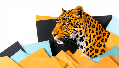 Poster - A striking illustration of a leopard's head emerging from colorful geometric shapes, blending wildlife with modern design