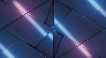 Poster - Abstract geometric composition with layered rectangular shapes, illuminated by blue and pink light.