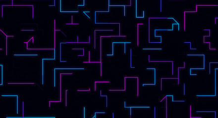 Poster - Abstract neon lines create a complex network pattern against dark background.