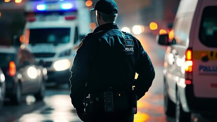 Aufkleber - Security officers patrol urban area at night ensuring safety and order, Security patrol in action, officers ensuring area safety