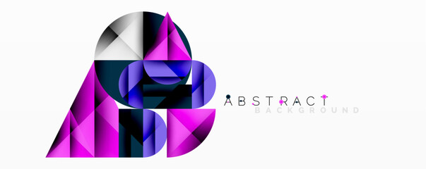 Leinwandbilder - Modern geometric design. Purple, teal shapes overlap creating dynamic visual effect. White background provides contrast.
