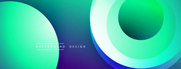 Poster - Abstract gradients form circular shapes. Teal, turquoise, purple hues blend smoothly. Modern design element for backgrounds.