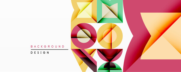 Poster - Abstract geometric shapes overlap, creating vibrant color gradients. Design features circles, triangles, rectangles. Modern aesthetic, clean lines, minimalist style.