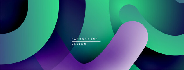 Poster - Abstract fluid shapes overlap, creating vibrant gradients. Purple, green hues dominate design, suggesting movement, depth.