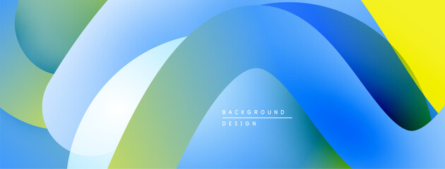 Poster - Abstract fluid shapes, vibrant colors blend. Modern design, smooth gradients create dynamic composition. Background features text element.