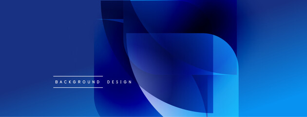 Poster - Abstract blue design features overlapping shapes, gradients. Modern aesthetic, suitable for backgrounds, presentations. Clean, dynamic composition.