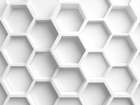 High-resolution, high-quality image of a 3D rendered hexagonal pattern on a white background The pattern resembles a geometric honeycomb structure with rounded edges and is set against - AI-Generated