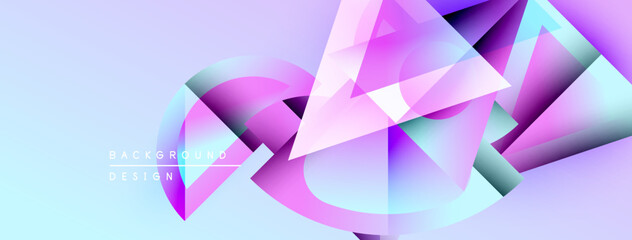Poster - Abstract geometric shapes overlap, creating vibrant purple, blue gradients. Background features text background design. Modern, stylish visual composition.