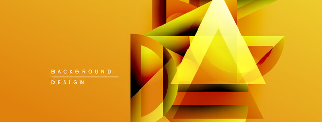 Aufkleber - Abstract geometric shapes overlap, creating vibrant orange, yellow gradients. Modern design elements suggest depth, texture, visual interest.
